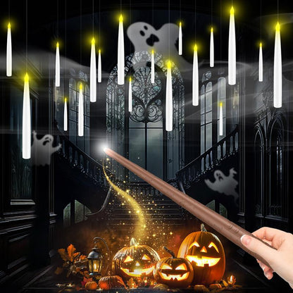 Flameless Candles with Magic Wand Remote for Christmas Decor, 6.6" Floating Cand